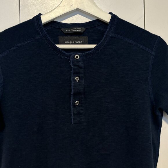 Wings + Horns Blue Short Sleeve Henley Tee - Small - Picture 2 of 7
